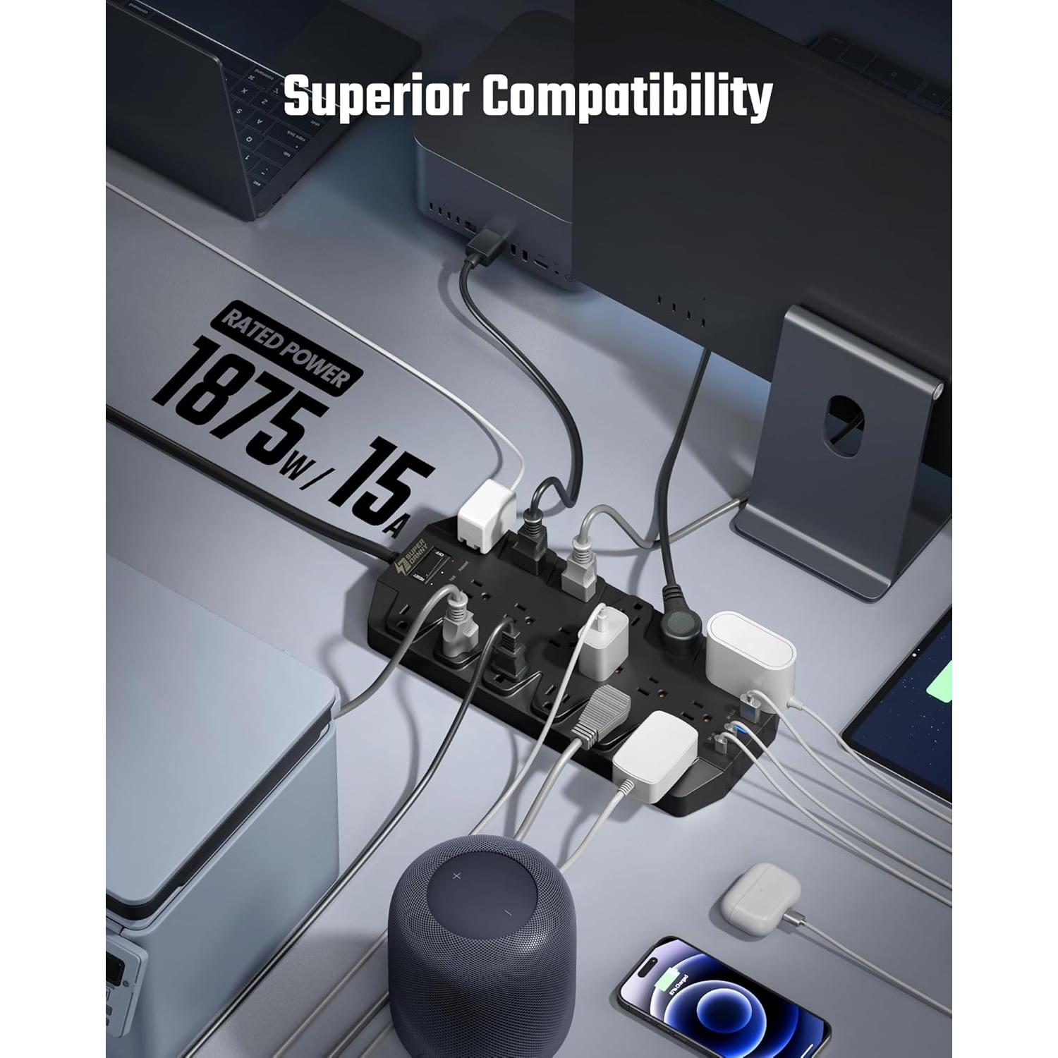 Regleta de Protección SUPERDANNY 18 Salidas AC 4 USB 1.98m