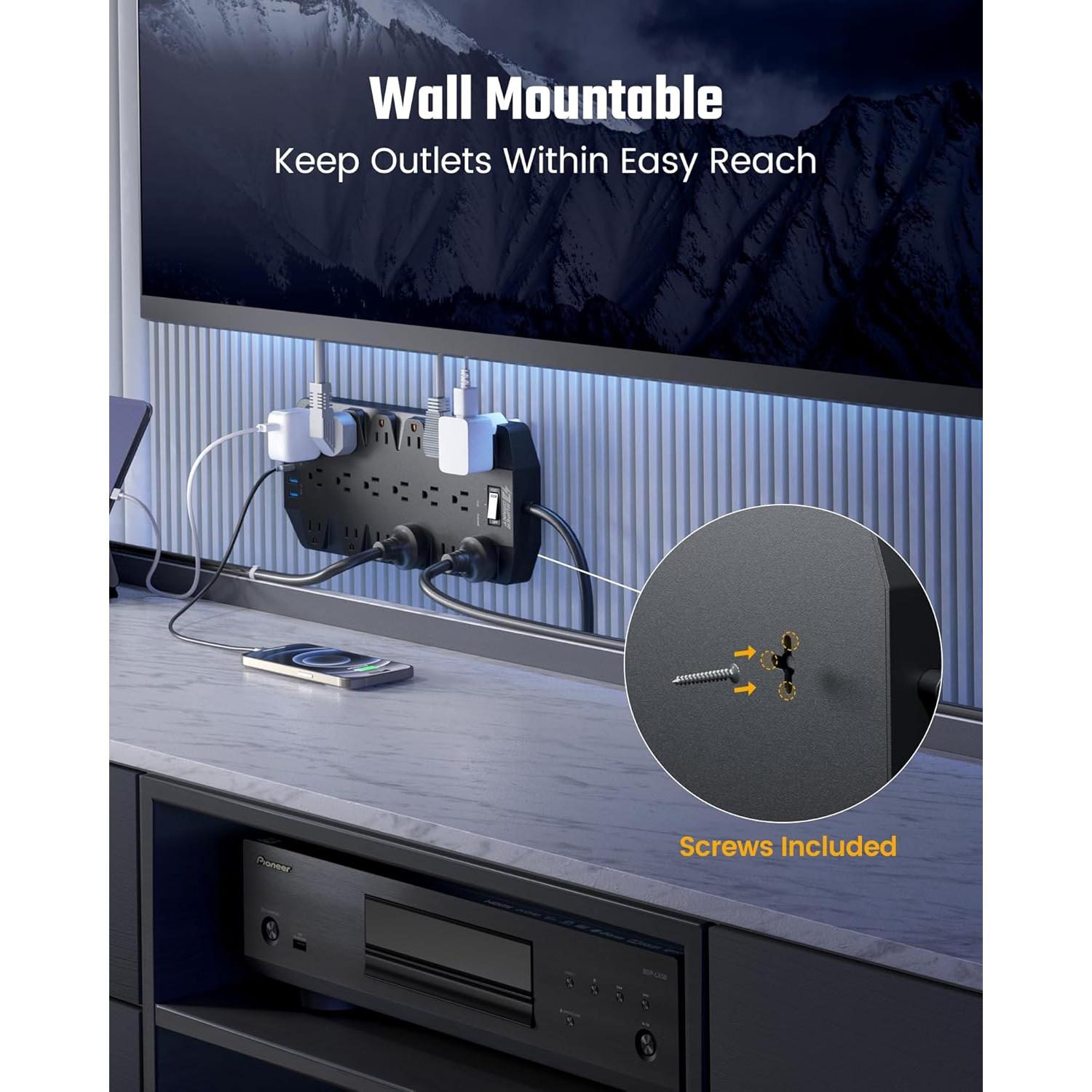 Regleta de Protección SUPERDANNY 18 Salidas AC 4 USB 1.98m