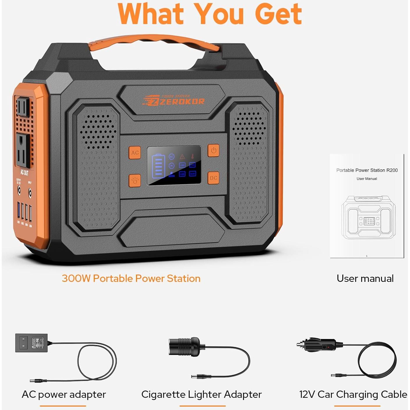 Generador Solar Portátil ZeroKor 300W 280Wh para Camping