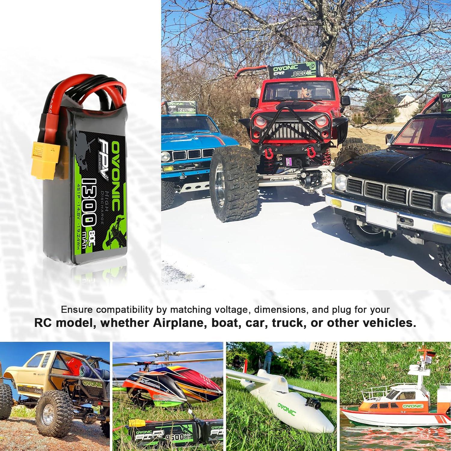 Batería Lipo Ovonic 4S 80C 1300mAh 14.8V XT60 para Dron RC