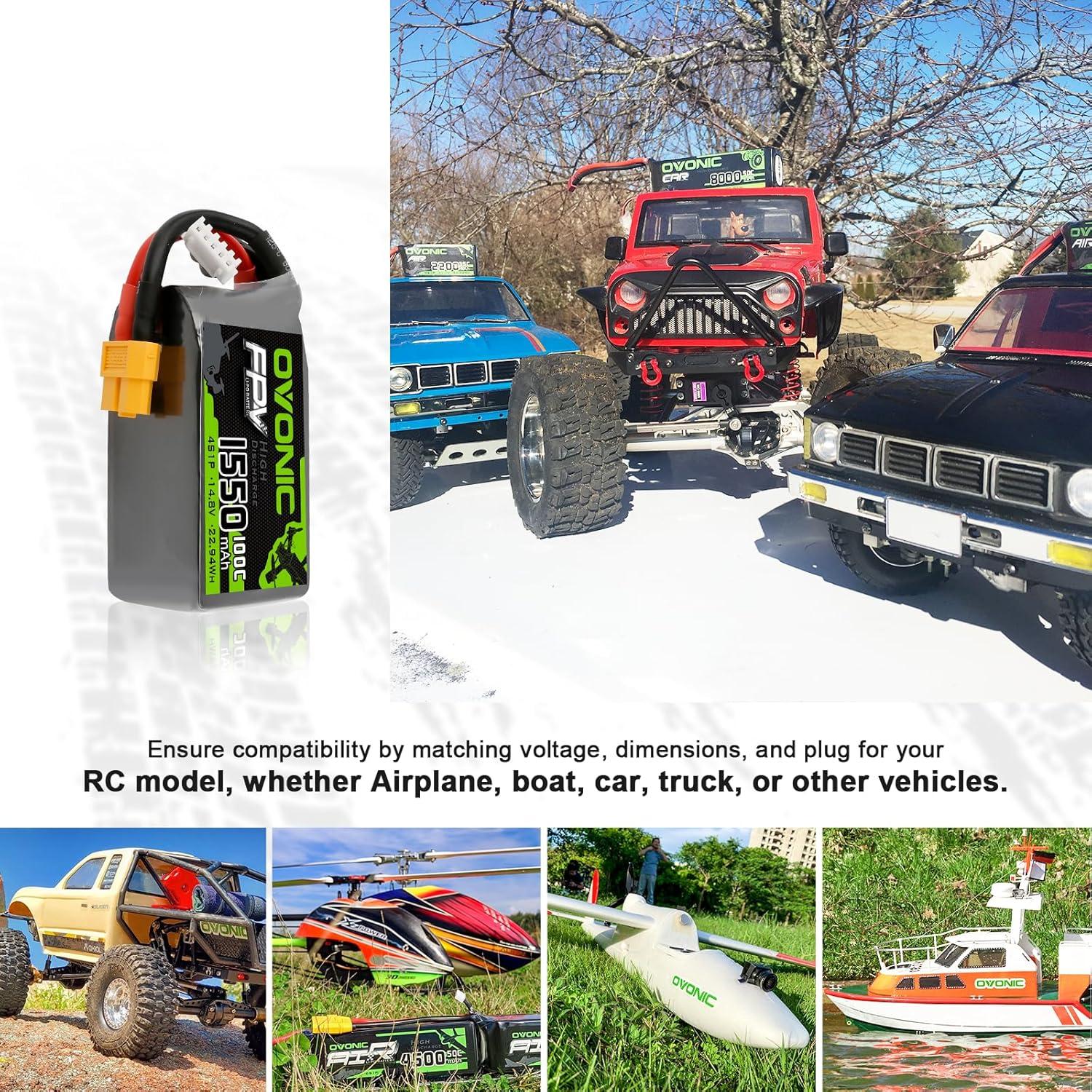 Batería Lipo Ovonic 4S 100C 1550mAh 14.8V XT60 - 2 Paquetes