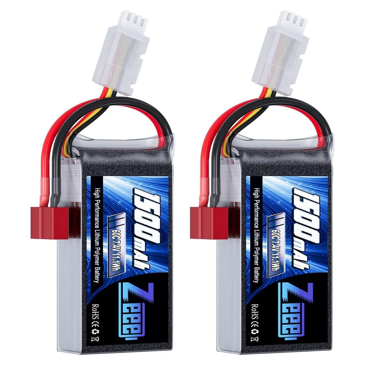 Batería Lipo Zeee 2S 1500mAh 7.4V 60C - 2 Paquete RC