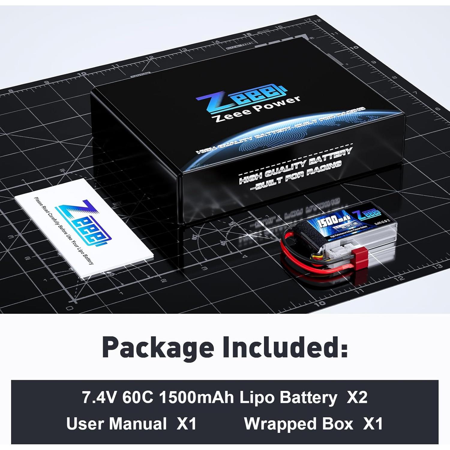 Batería Lipo Zeee 2S 1500mAh 7.4V 60C - 2 Paquete RC
