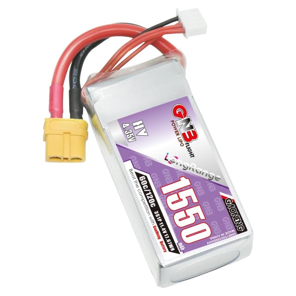 GAONENG GNB LiPo Battery 3S 1550mAh 11.4V HV 60C Long Range Drone FPV XT60 Connector