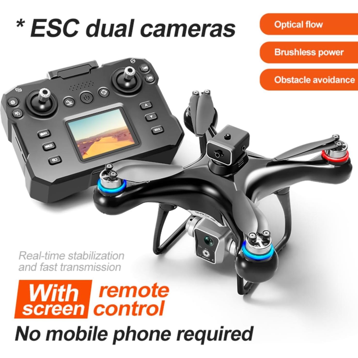 Drone EcuFlyAi KY102 con Pantalla y Doble Cámara para Principiantes