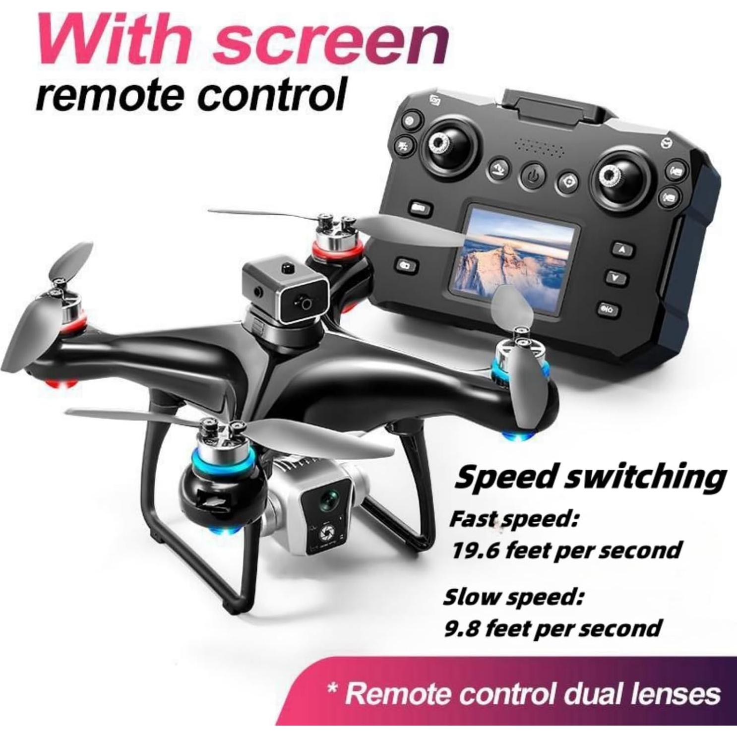 Drone EcuFlyAi KY102 con Pantalla y Doble Cámara para Principiantes