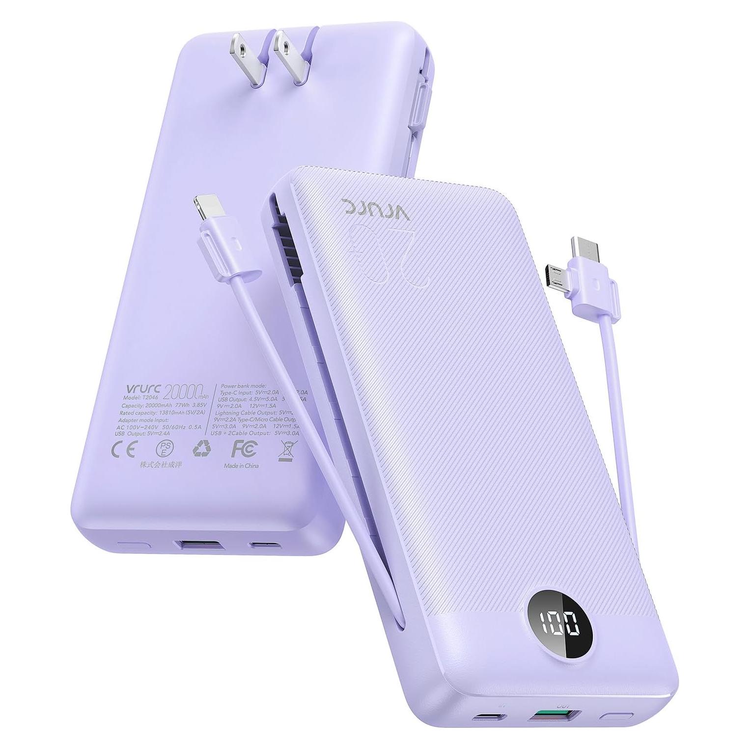 Cargador Portátil VRURC 20000mAh Carga Rápida USB C 4 Salidas