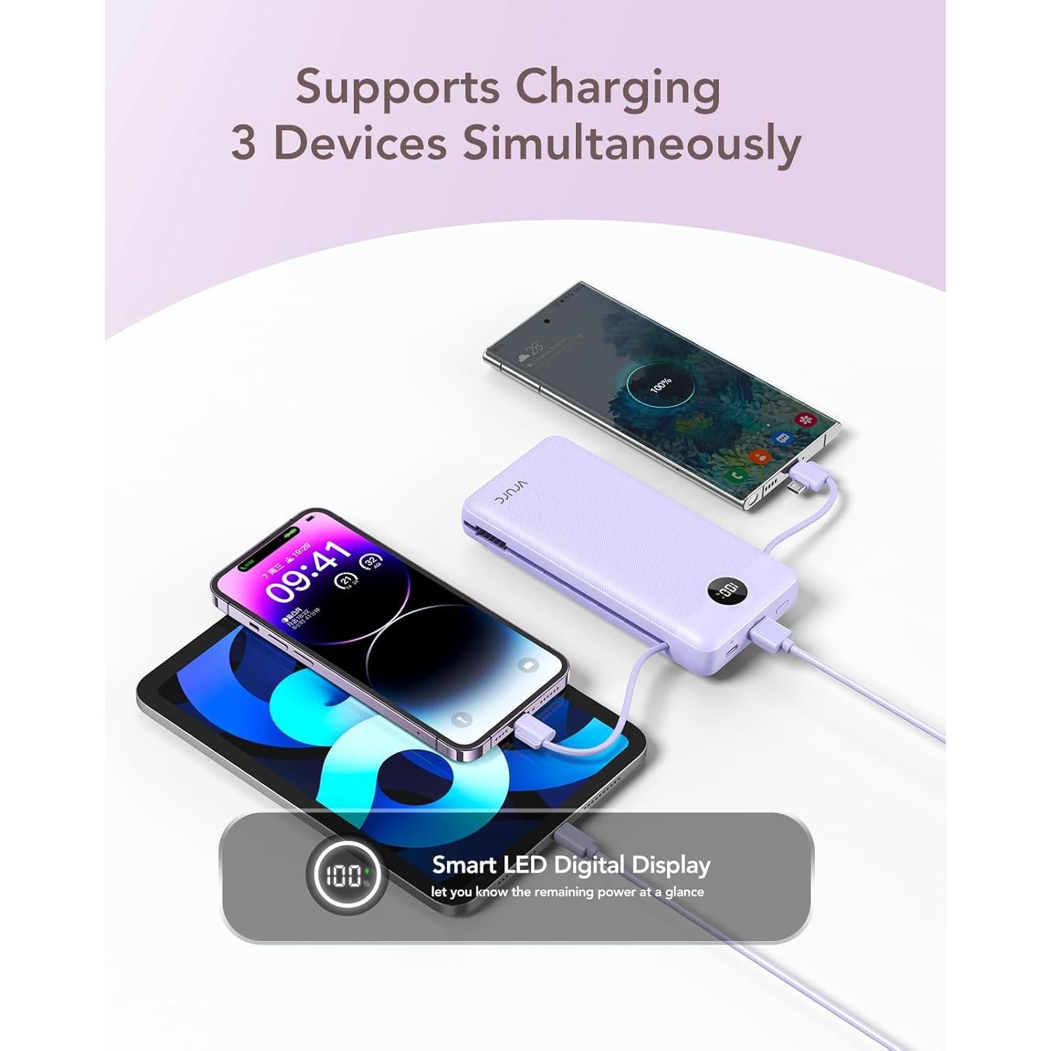 Cargador Portátil VRURC 20000mAh Carga Rápida USB C 4 Salidas