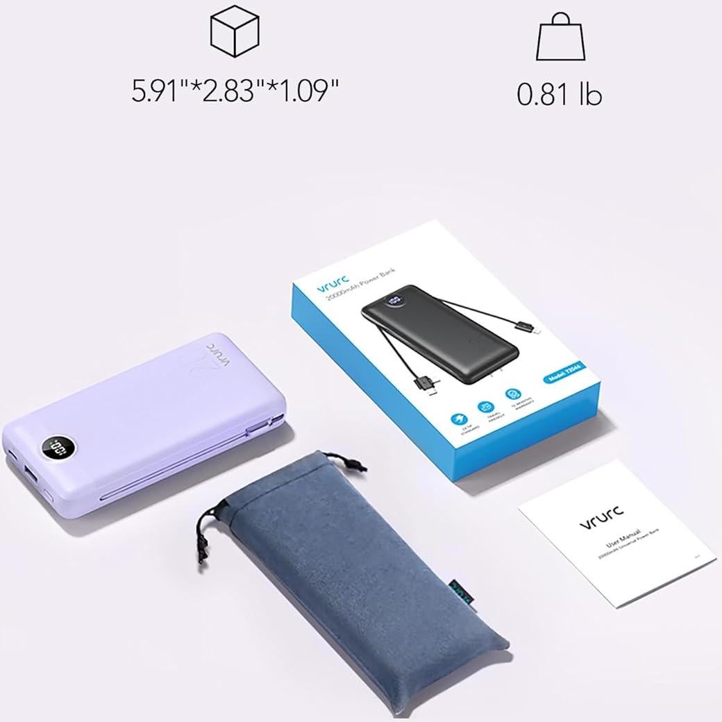 Cargador Portátil VRURC 20000mAh Carga Rápida USB C 4 Salidas