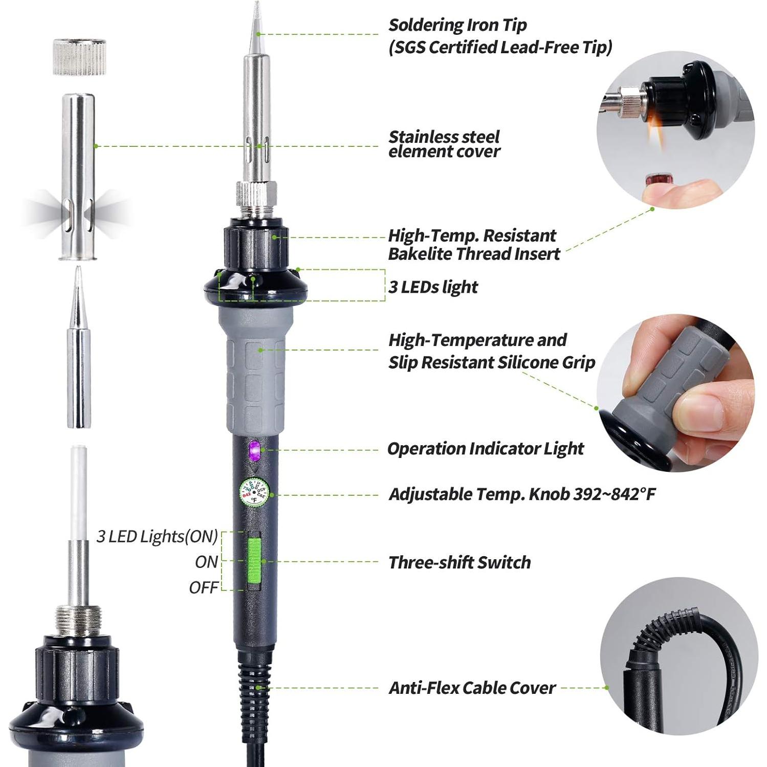 YIHUA 947-V Kit de Soldador 60W con 3 Luces LED