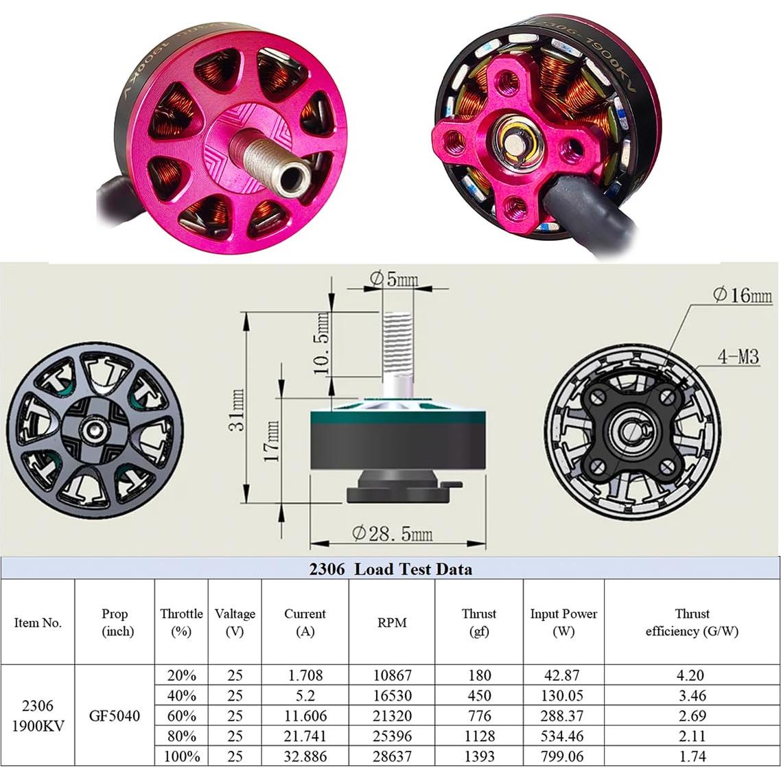 Motor Sin Escobillas DYS SUNFUN 2306 1900KV para Drone FPV