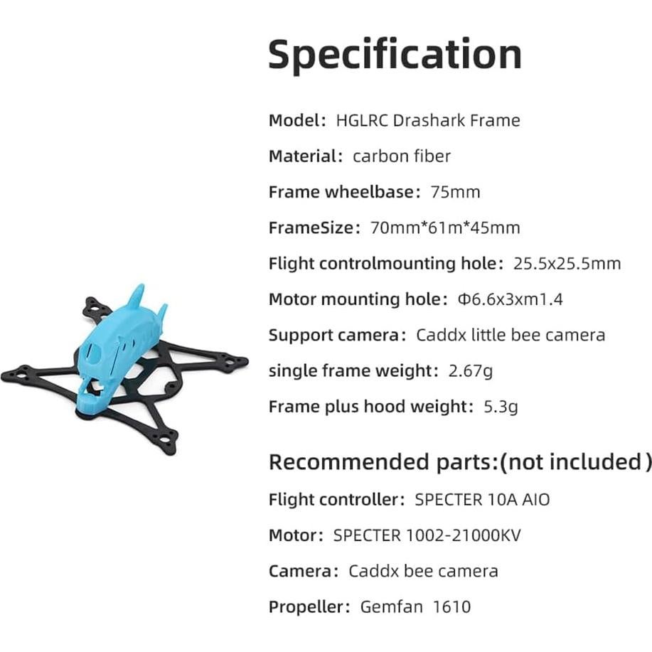 Marco FPV HGLRC Drashark16 75mm Fibra de Carbono Azul