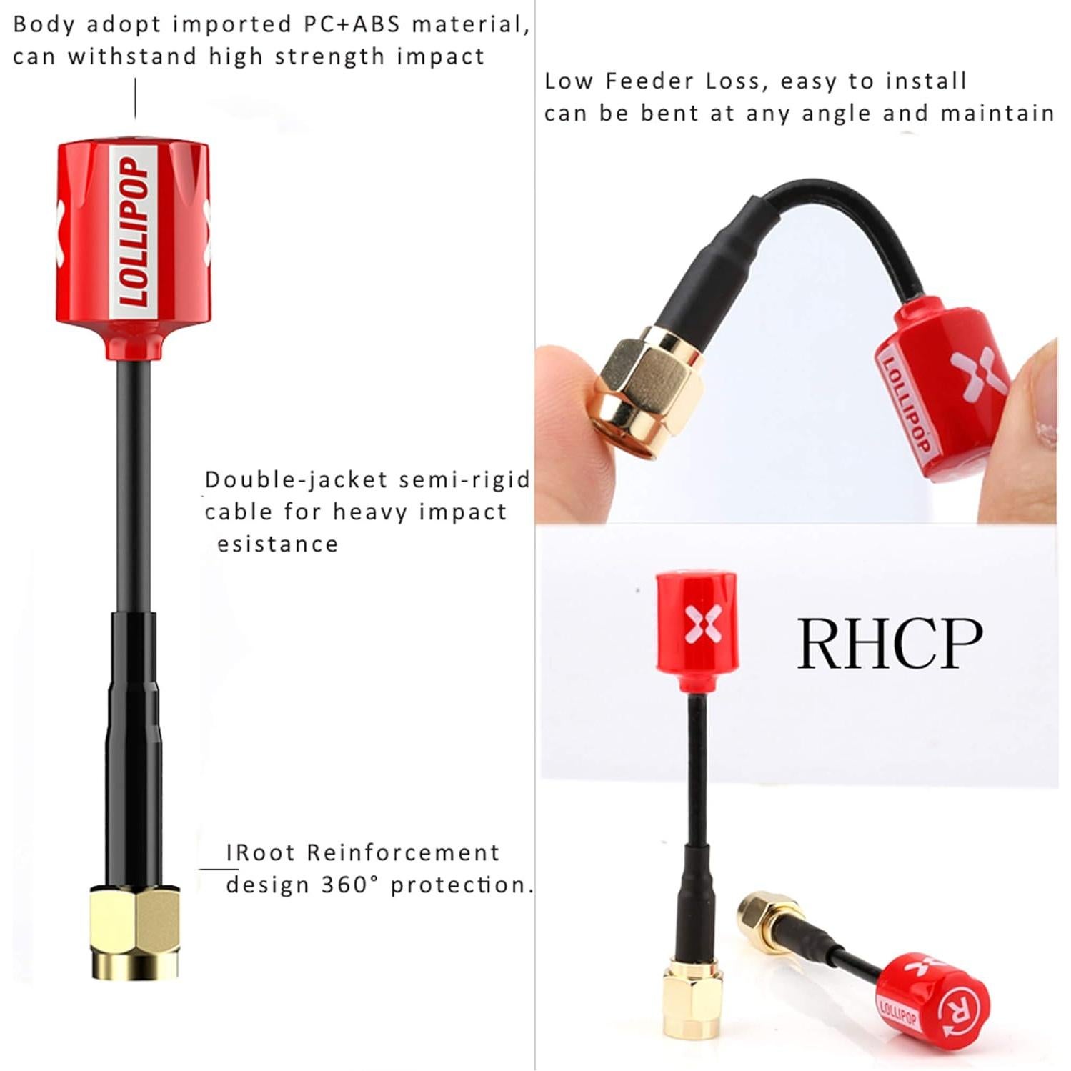 Antena FPV FOXEER Lollipop V4 5.8GHz RHCP 2.5dBi SMA para Drone