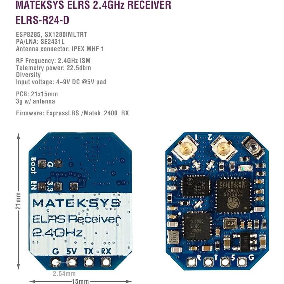 Receptor MATEK ELRS-R24-D 2.4GHz para Drones FPV Micro