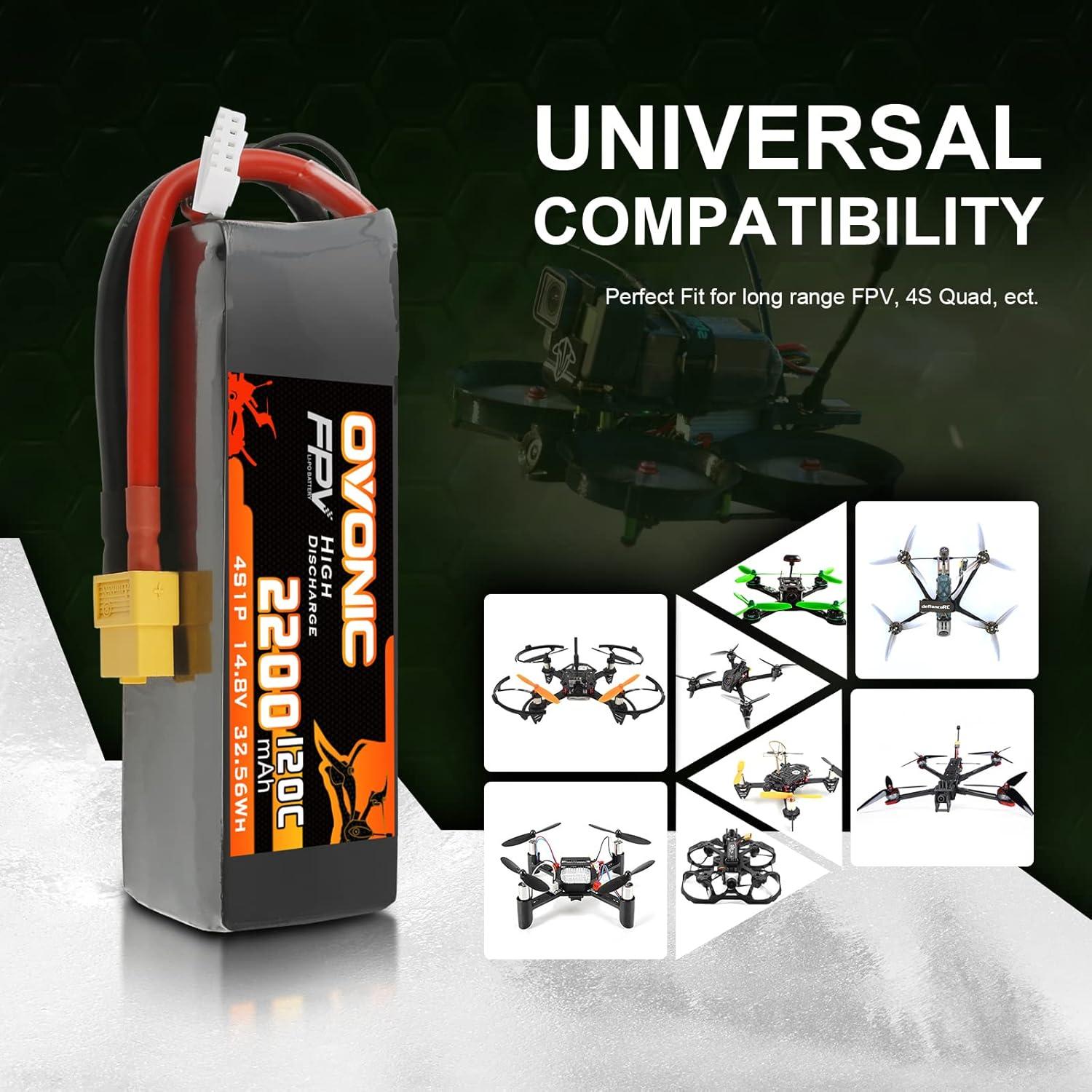 Batería Lipo OVONIC 4S 2200mAh 14.8V 120C XT60 para Dron FPV