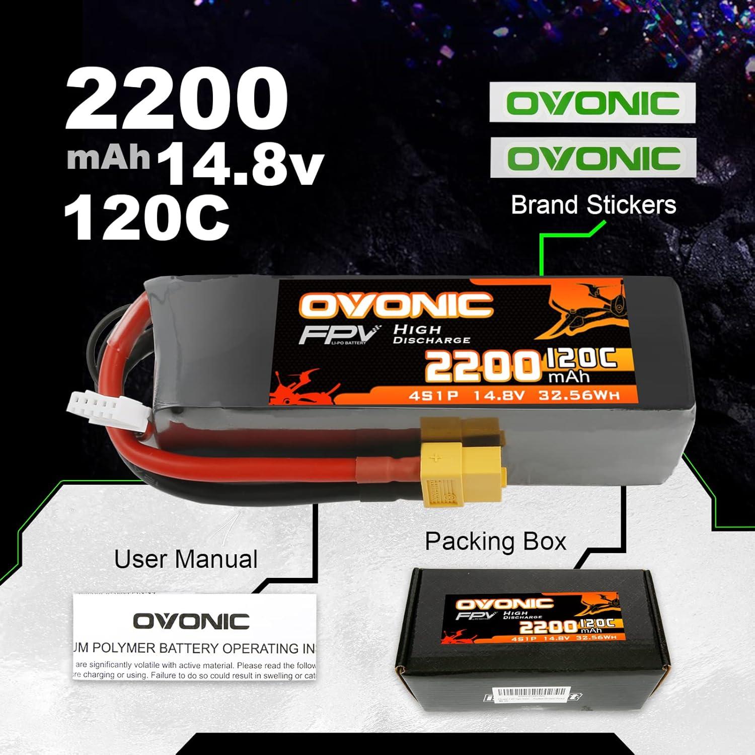 Batería Lipo OVONIC 4S 2200mAh 14.8V 120C XT60 para Dron FPV
