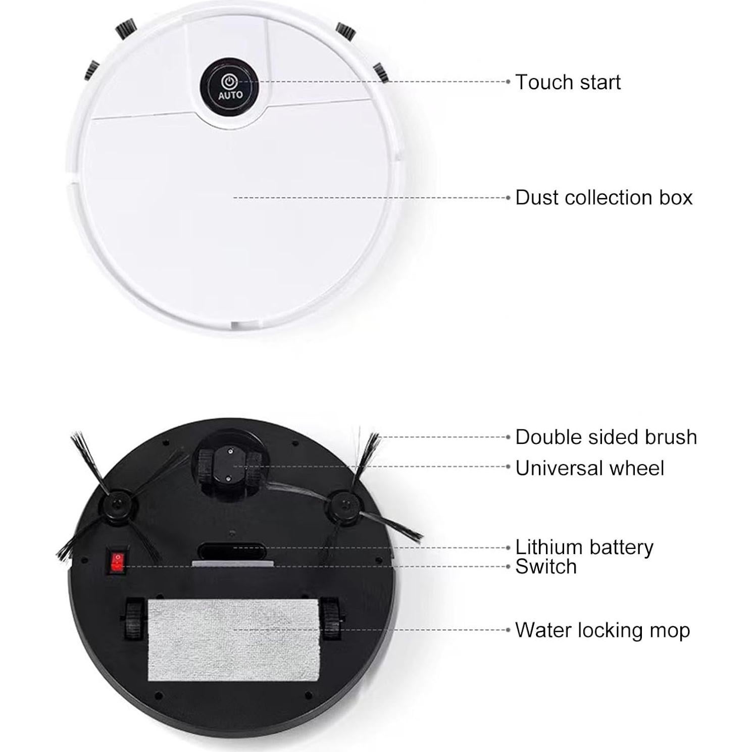 Robot Vacuum Cleaner, Sweeping, Mopping and Vacuuming 3-in-1 Vacuum Cleaner, Mute Intelligent Ultra-thin Auto Sweeping Robot1500mAh For Home, 90 Mins Runtime, Good for Pet Hair, Carpets, Hard Floors