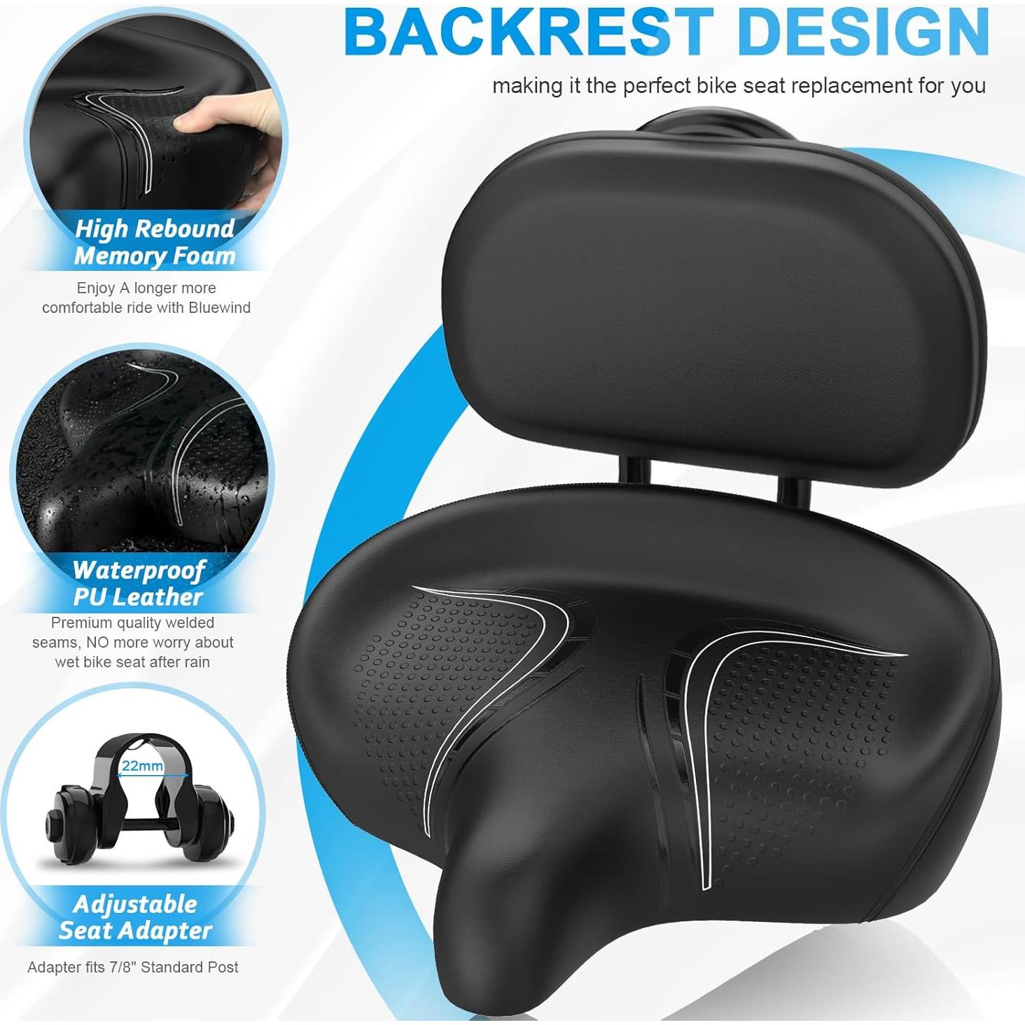 Asiento de Bicicleta Sobredimensionado BLUEWIND con Respaldo