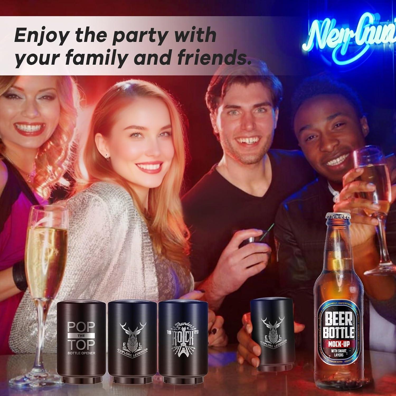 Abrebotellas Automático 2PCS Acero Inoxidable con Tapa Magnética