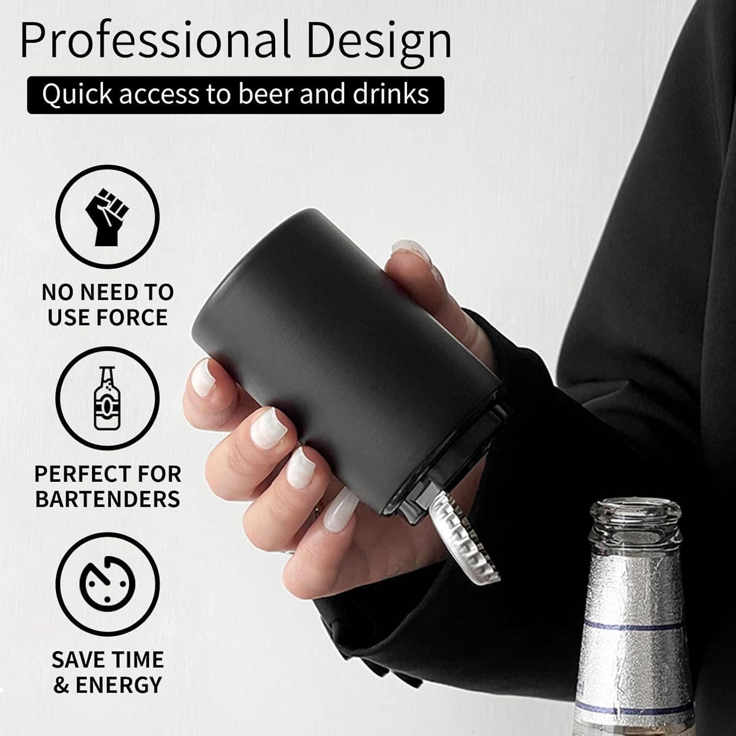 Abrebotellas Automático 2PCS Acero Inoxidable con Tapa Magnética