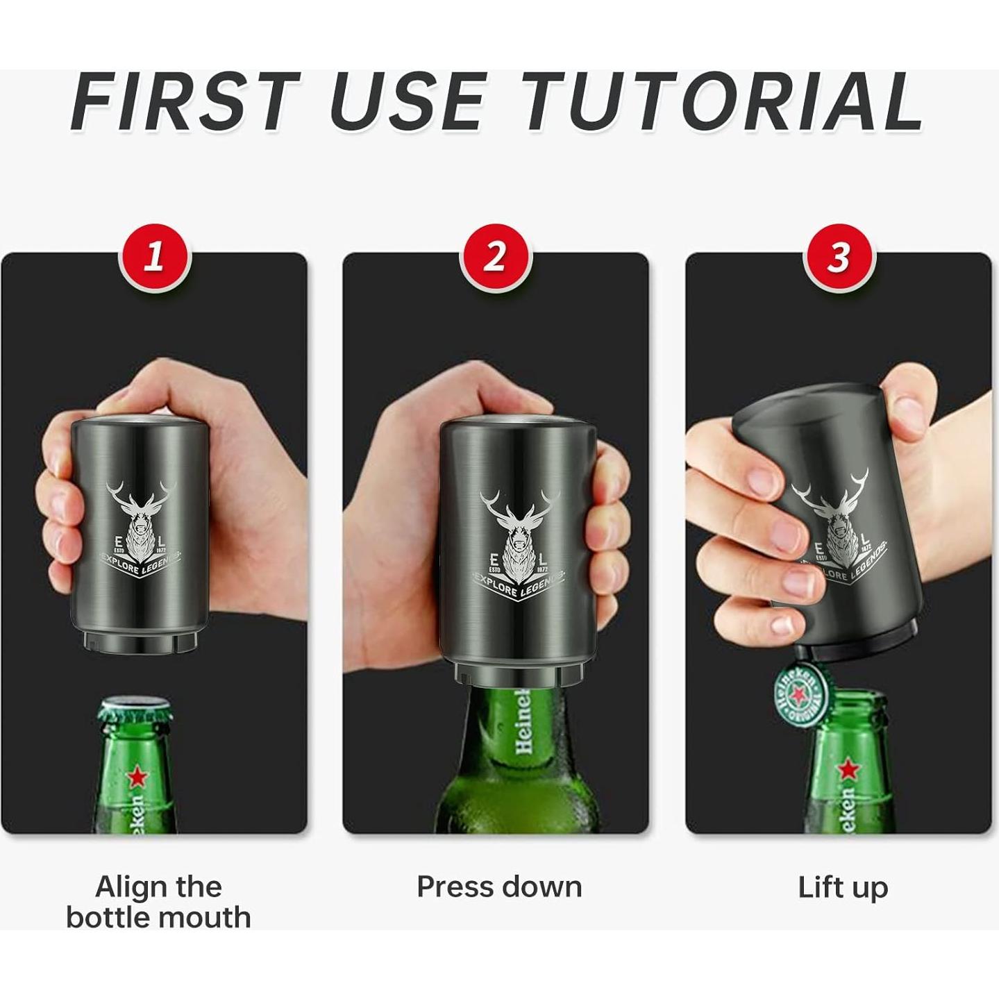 Abrebotellas Automático 2PCS Acero Inoxidable con Tapa Magnética