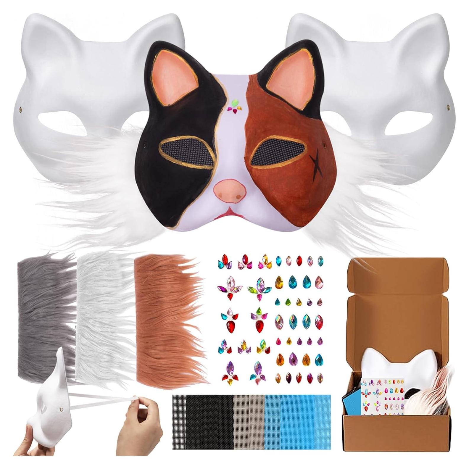 Kit de Máscaras de Gato OPPKIE 3PCS para Pintar y Disfraz