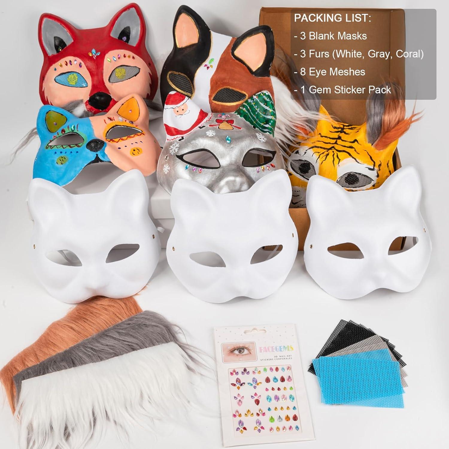 Kit de Máscaras de Gato OPPKIE 3PCS para Pintar y Disfraz