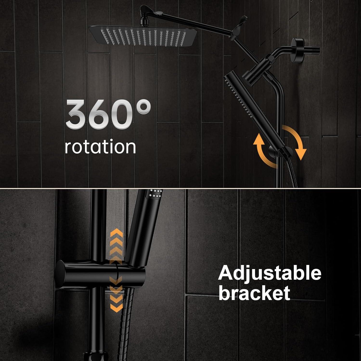 Cabezal de Ducha Veken 10" Cuadrado Negro Mate con Ducha de Mano