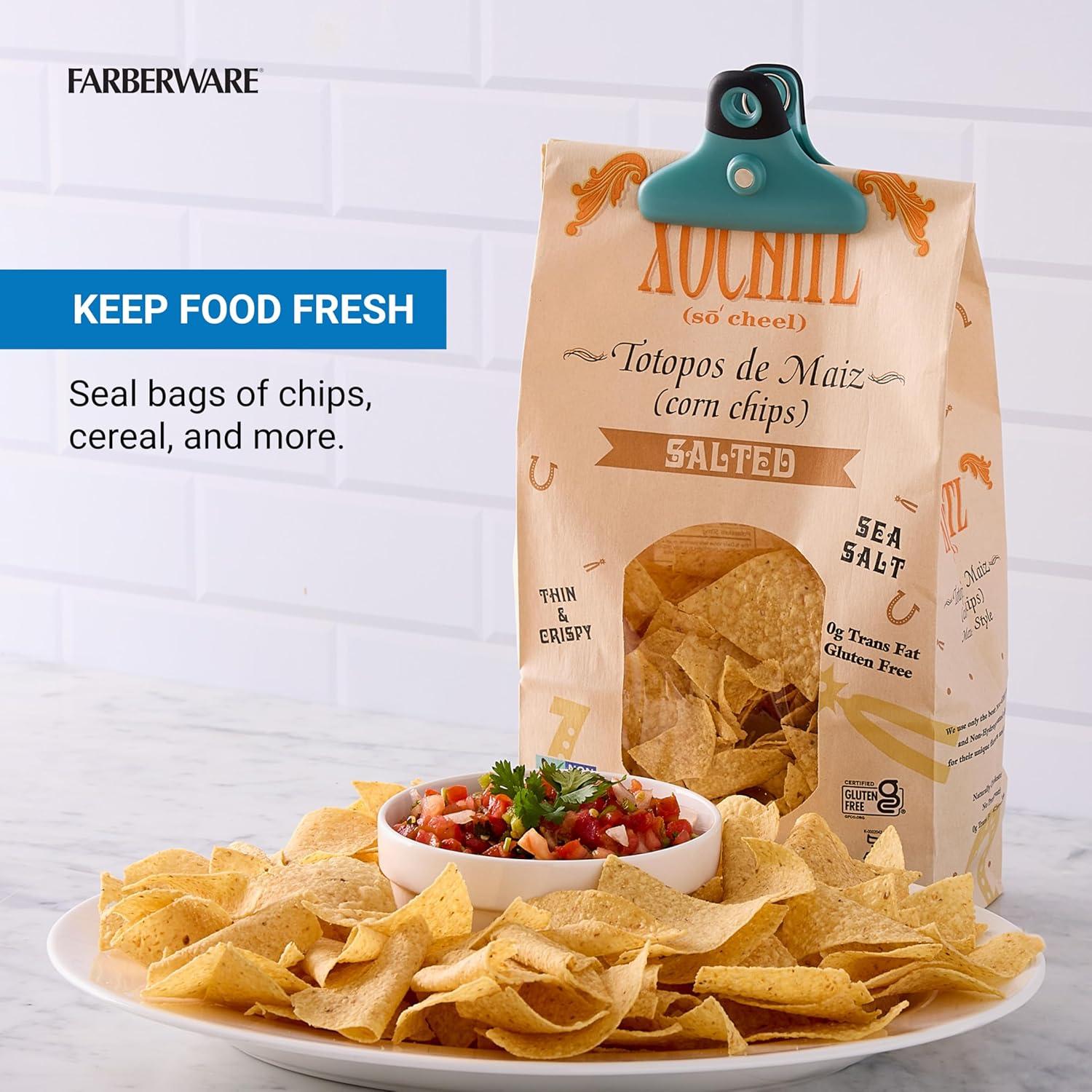 Juego de Clips para Bolsas FARBERWARE 4 Piezas Duraderos Azul Verde