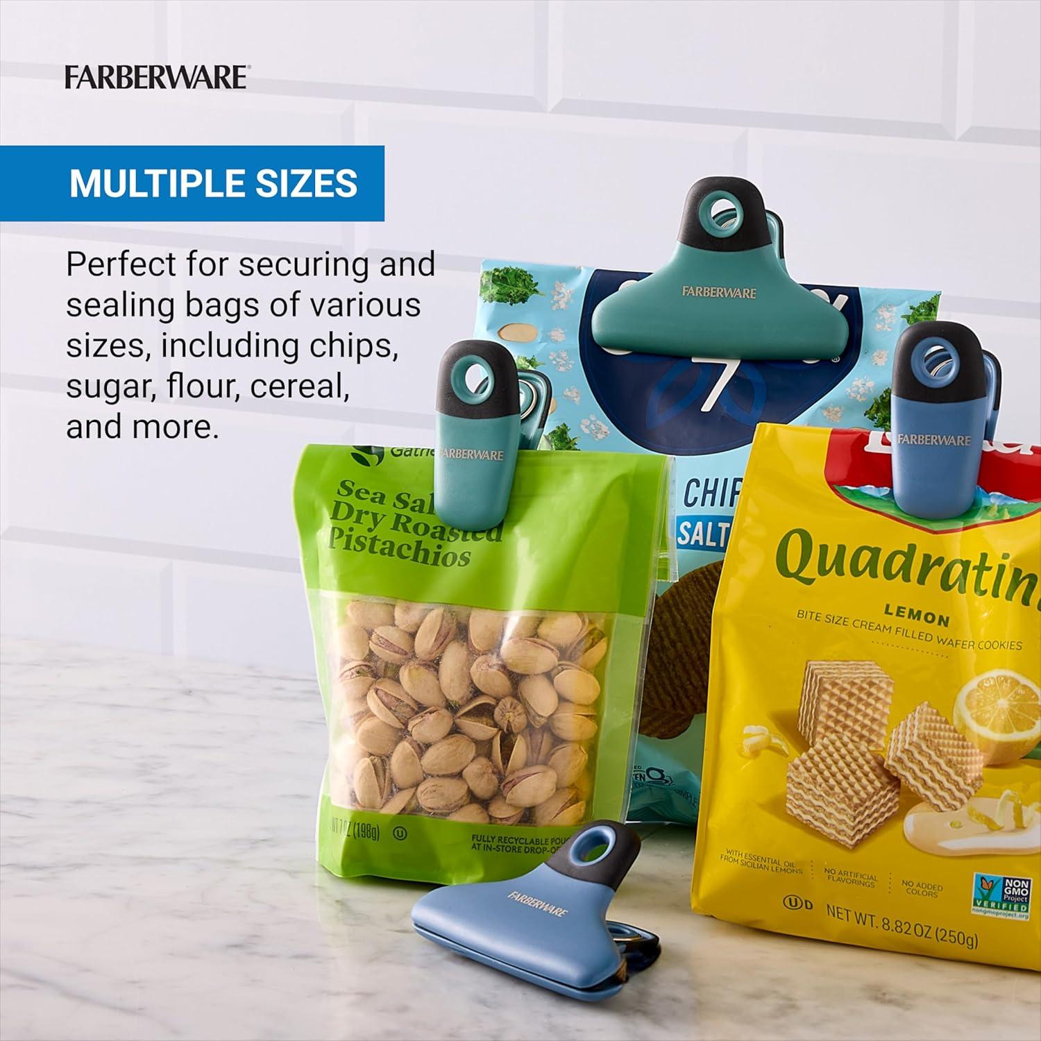 Juego de Clips para Bolsas FARBERWARE 4 Piezas Duraderos Azul Verde