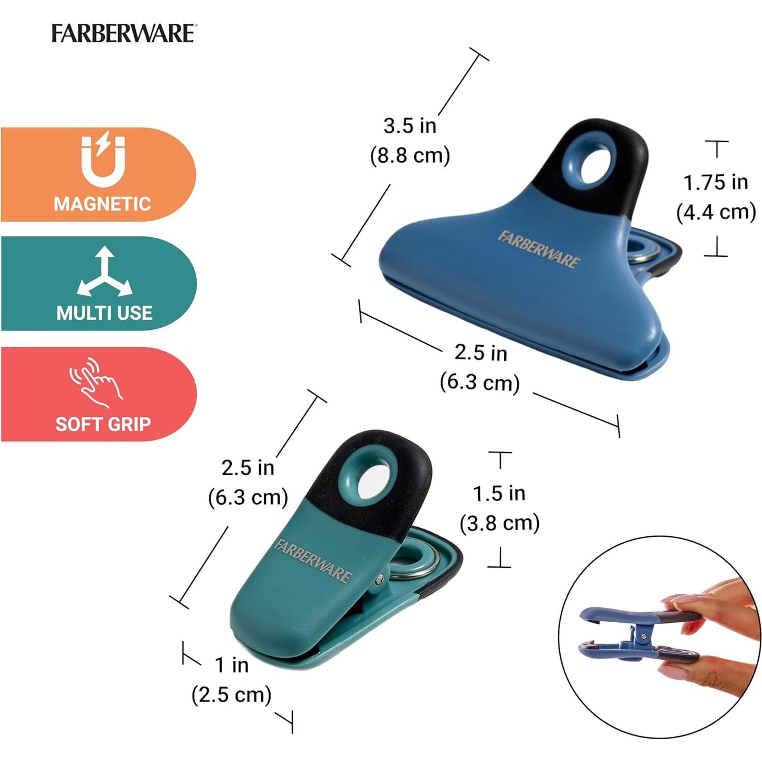 Juego de Clips para Bolsas FARBERWARE 4 Piezas Duraderos Azul Verde