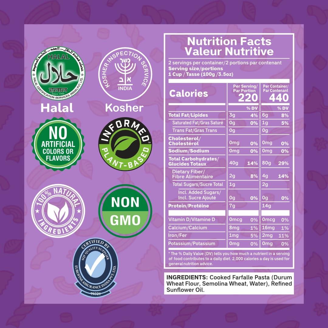 Pasta Zing Farfalle 199.58 g - Cocida y lista en 55 seg
