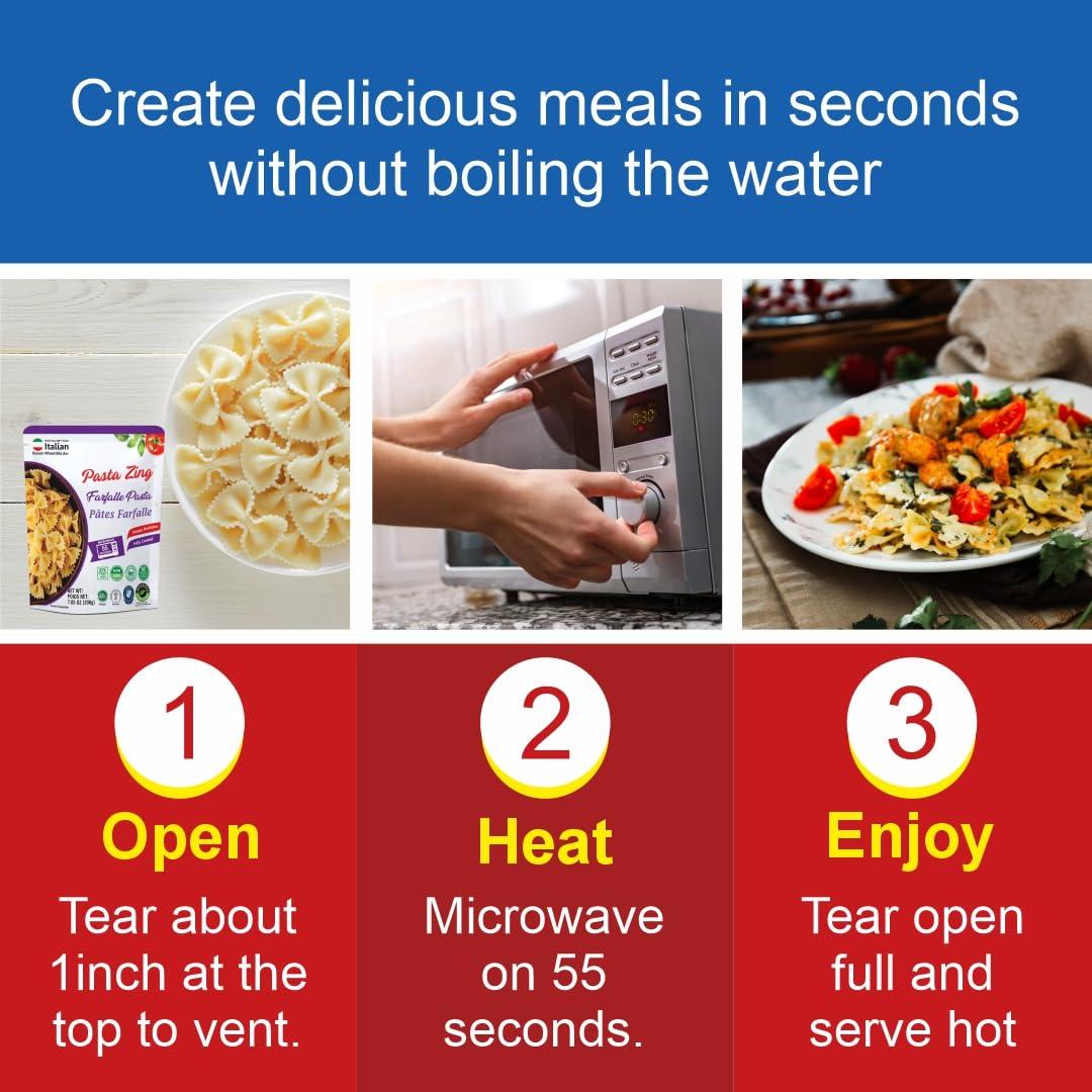 Pasta Zing Farfalle 199.58 g - Cocida y lista en 55 seg