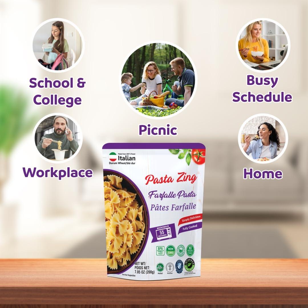 Pasta Zing Farfalle 199.58 g - Cocida y lista en 55 seg