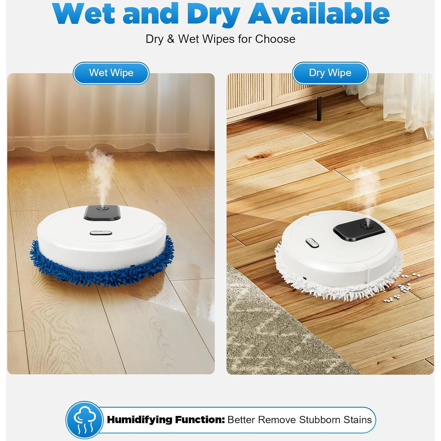 TFCFL Robot Vacuum and Mop Combo, Cordless Wet/Dry Auto Cleaner with Self-Emptying Base, 360° Wipe, 10,000rpm Rotating with 60-Min Runtime for Hard Floors, Carpet, Various Types of Fur, White