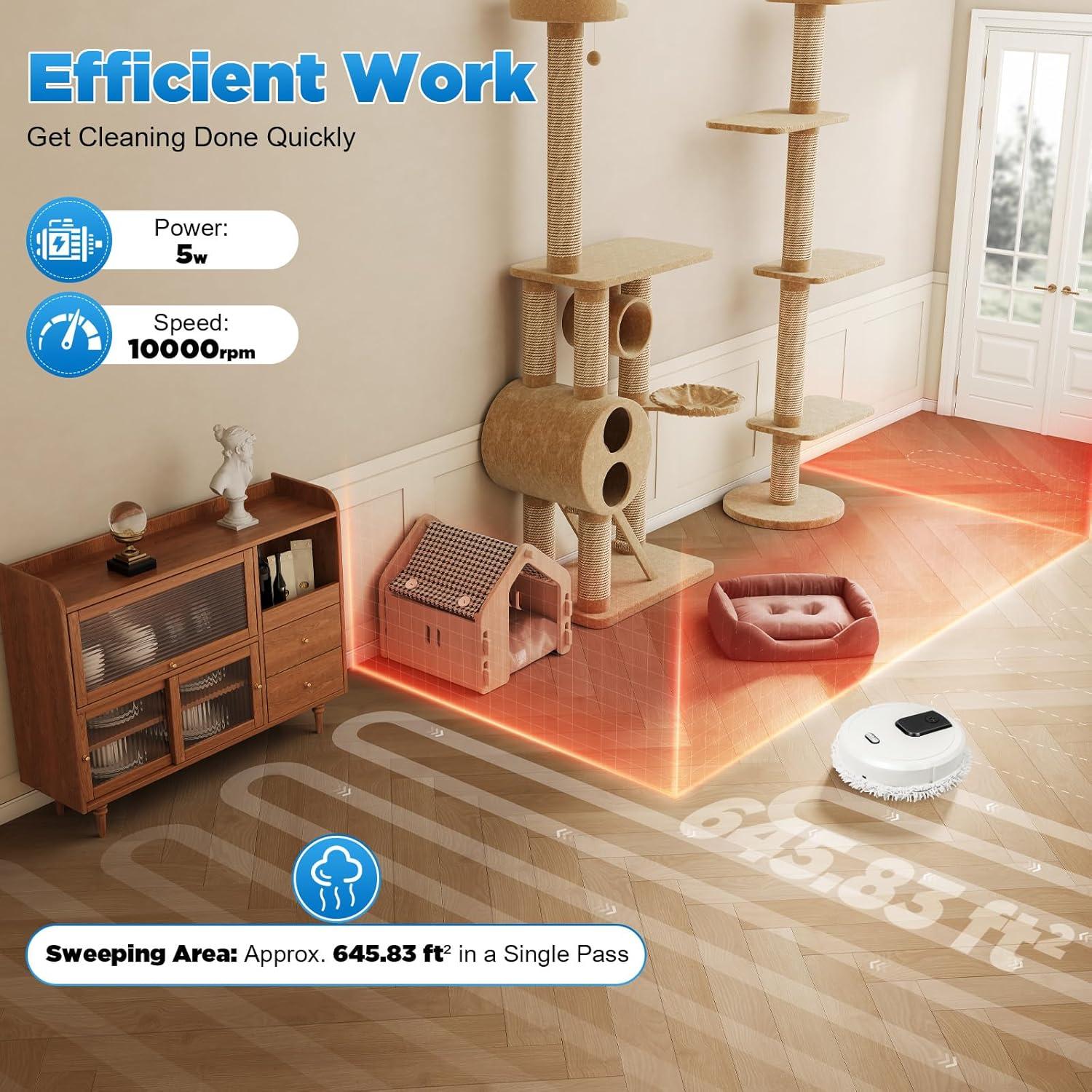 TFCFL Robot Vacuum and Mop Combo, Cordless Wet/Dry Auto Cleaner with Self-Emptying Base, 360° Wipe, 10,000rpm Rotating with 60-Min Runtime for Hard Floors, Carpet, Various Types of Fur, White