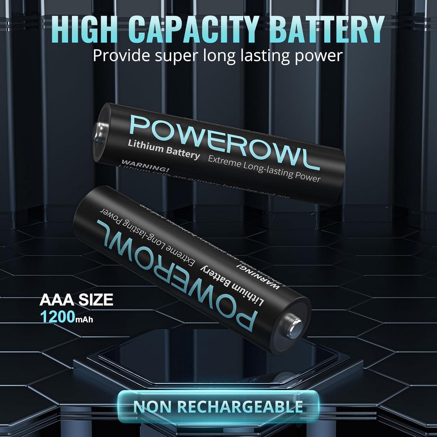 Baterías de Litio POWEROWL AAA 1200mAh Paquete de 8