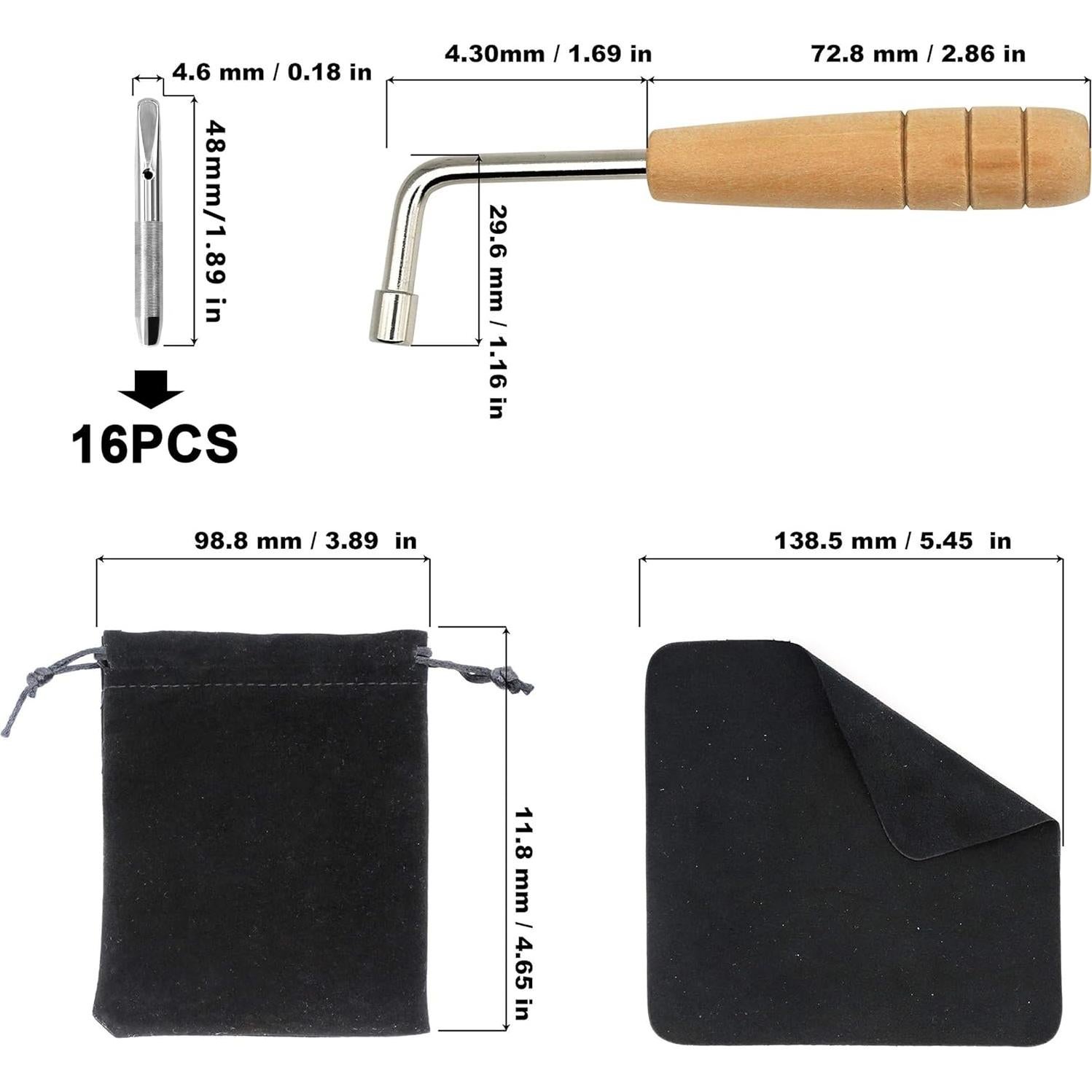 Kit de Afinación 16 Clavijas + Martillo Cuello de Ganso