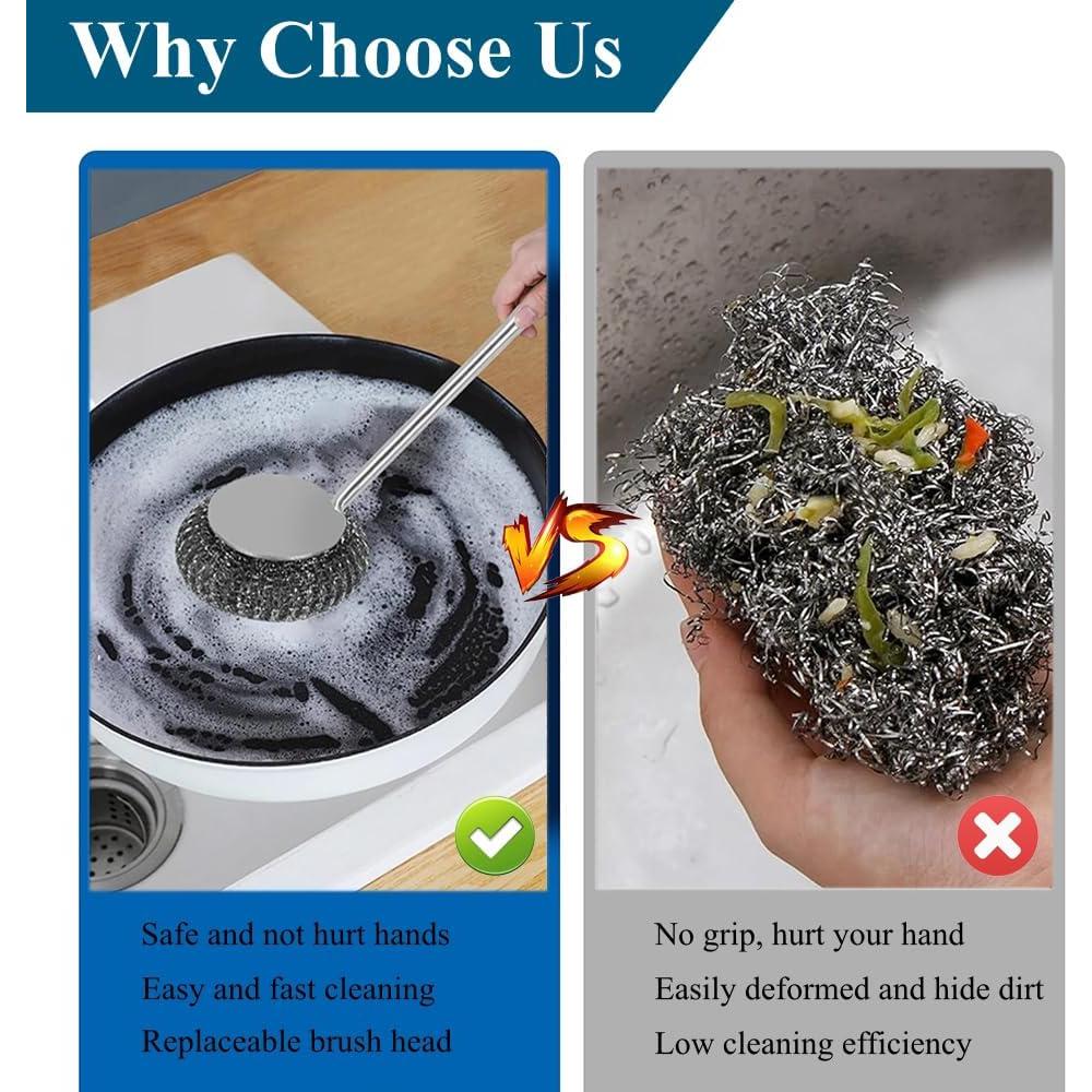 Estropajo de Acero Inoxidable PXIRQ con Mango - Set 6 Piezas