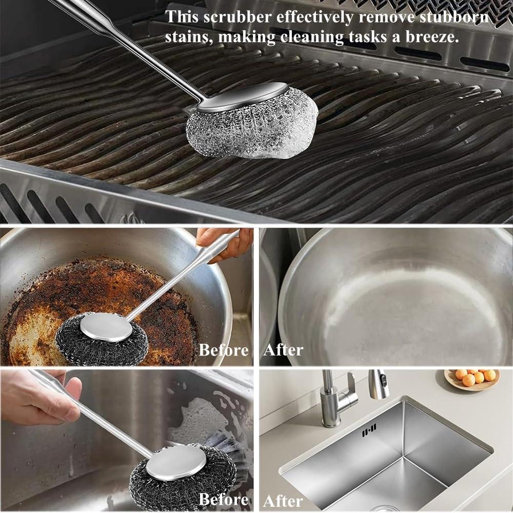 Estropajo de Acero Inoxidable PXIRQ con Mango - Set 6 Piezas