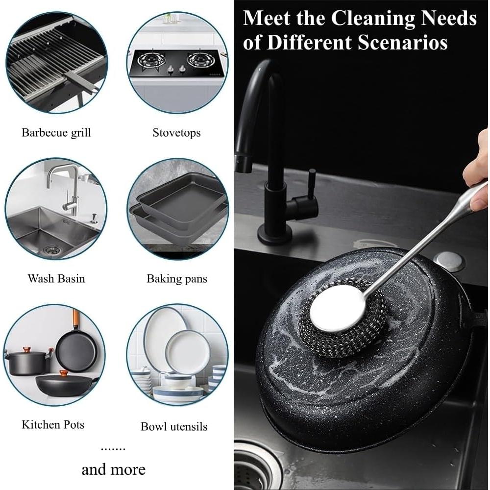 Estropajo de Acero Inoxidable PXIRQ con Mango - Set 6 Piezas