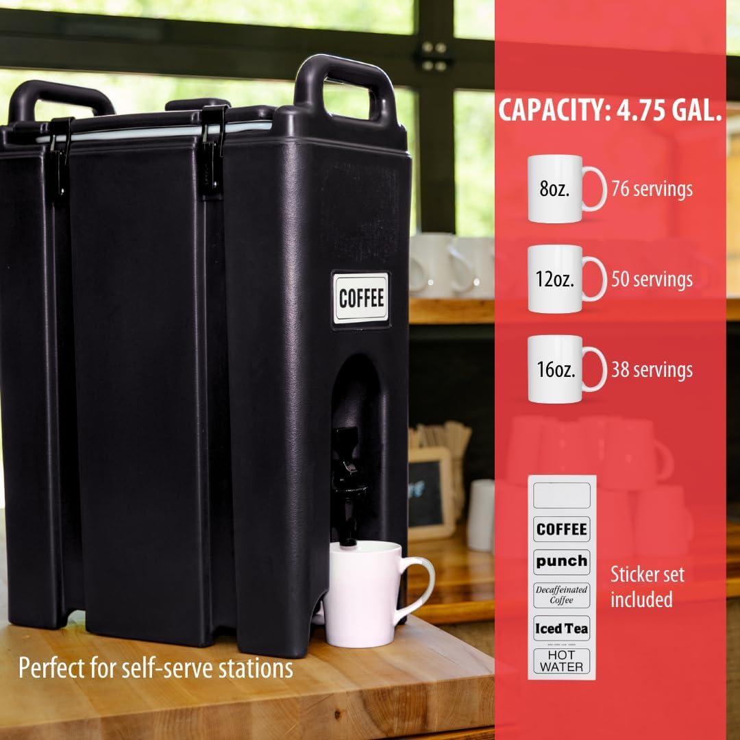 Camtainer Cambro 5 Galones Negro Aislado para Bebidas