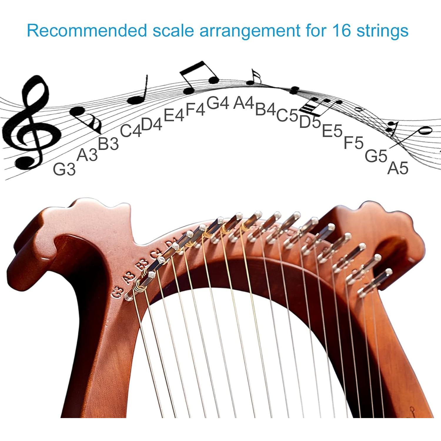 Arpa de Lira 16 Cuerdas Caoba con Llave y Guía