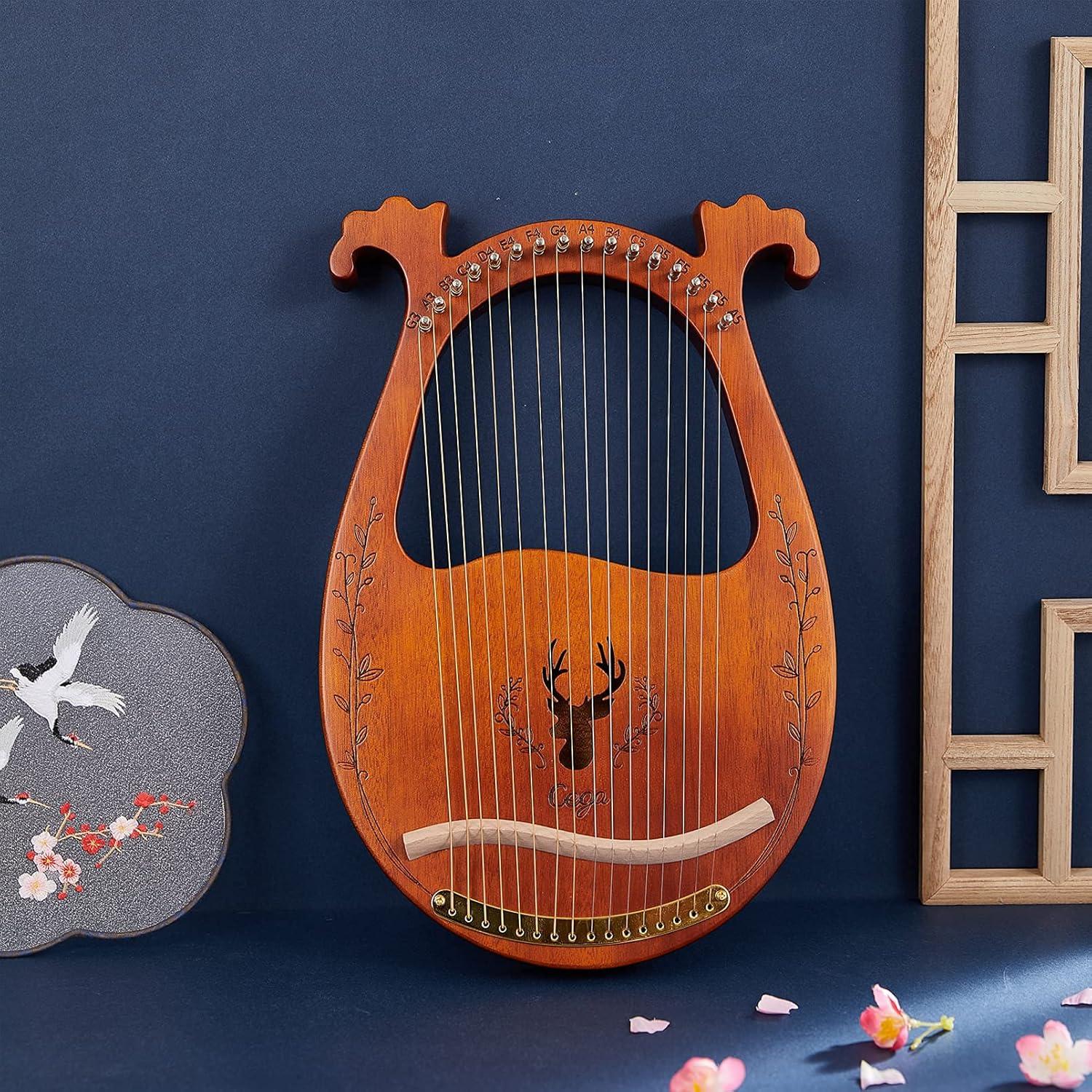 Arpa de Lira 16 Cuerdas Caoba con Llave y Guía