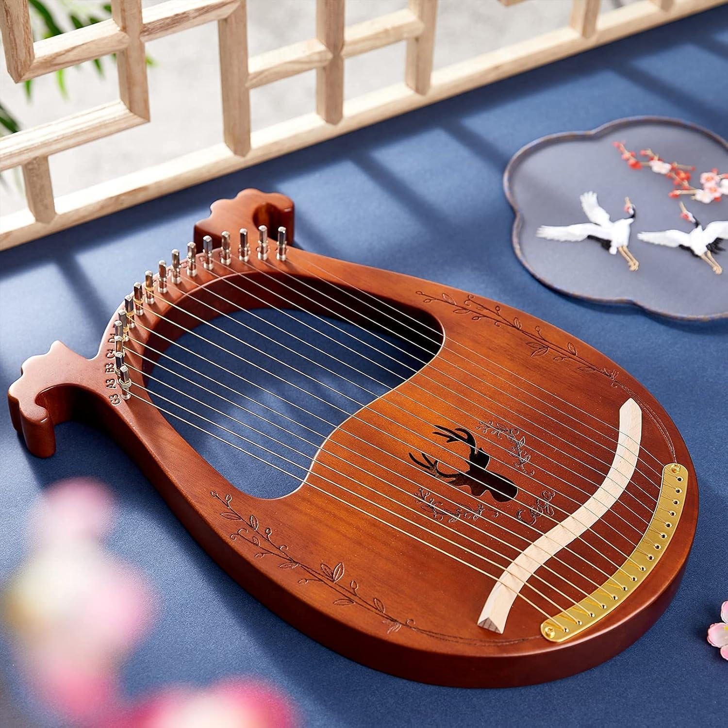 Arpa de Lira 16 Cuerdas Caoba con Llave y Guía