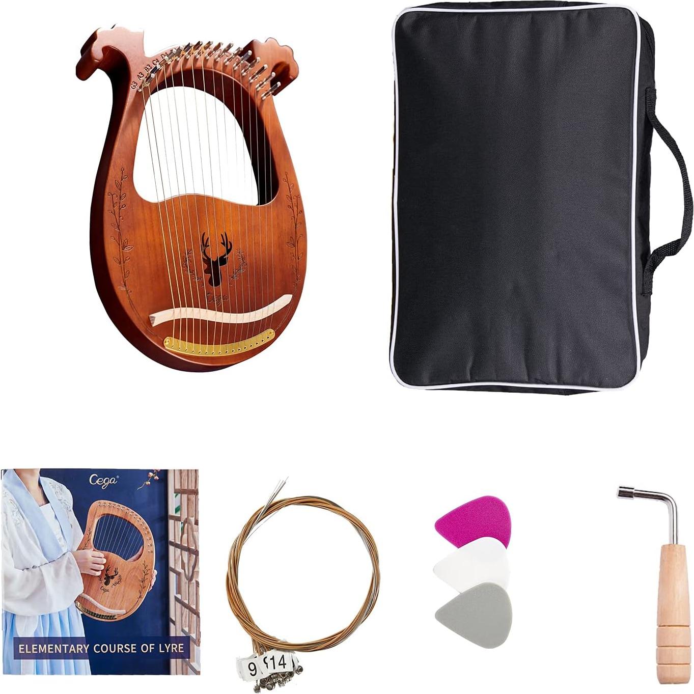 Arpa de Lira 16 Cuerdas Caoba con Llave y Guía