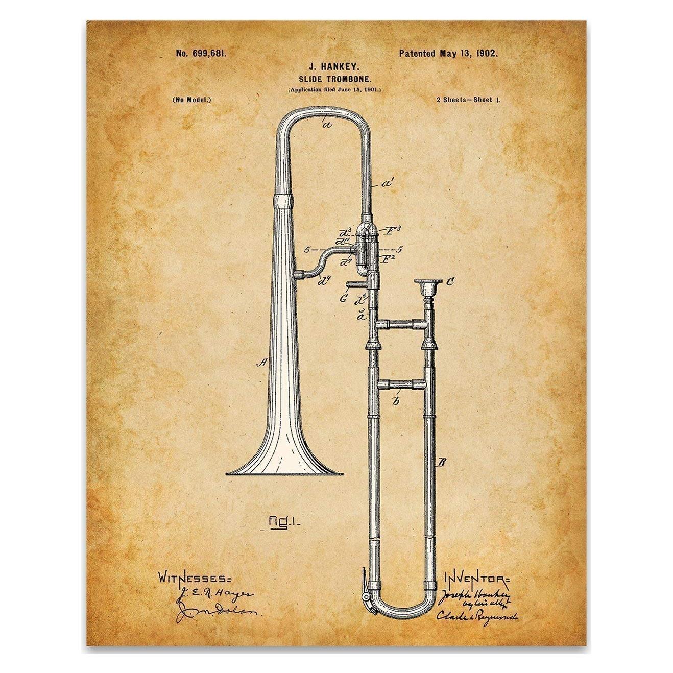 Impresión Trombón - Sin Enmarcar 27,9x35,6 cm - Decoración Musical