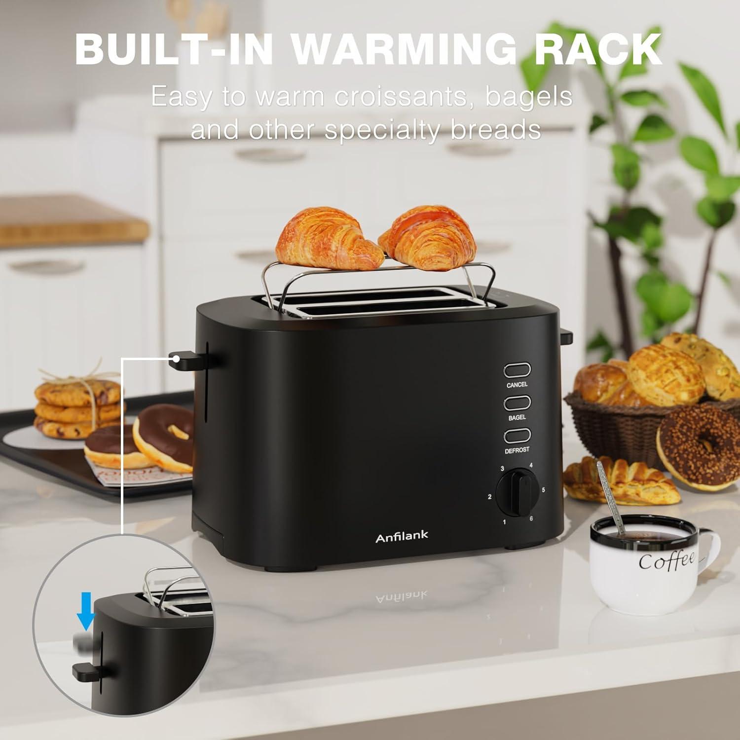 Tostadora Compacta Anfilank 2 Rebanadas 900W Negro Mate