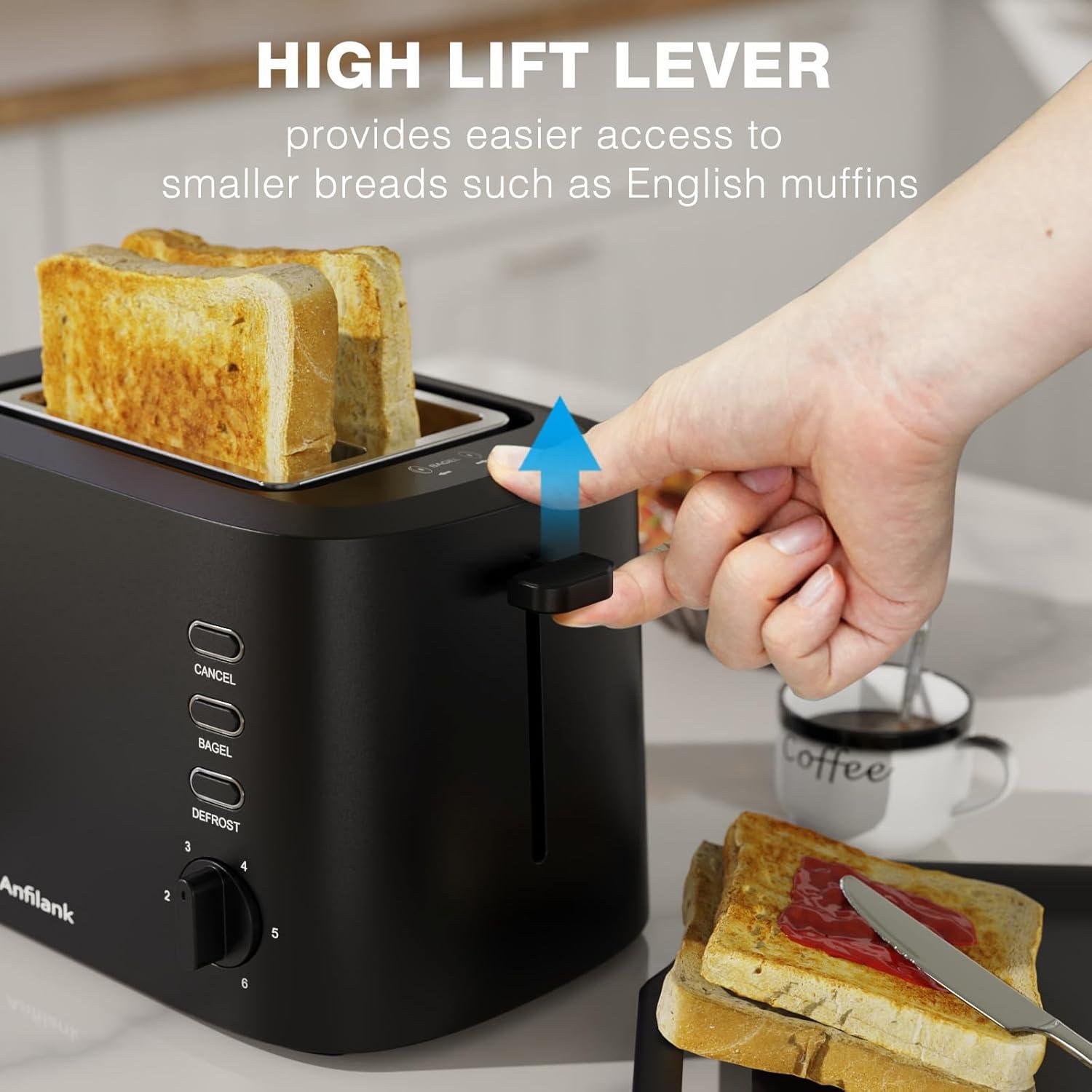 Tostadora Compacta Anfilank 2 Rebanadas 900W Negro Mate