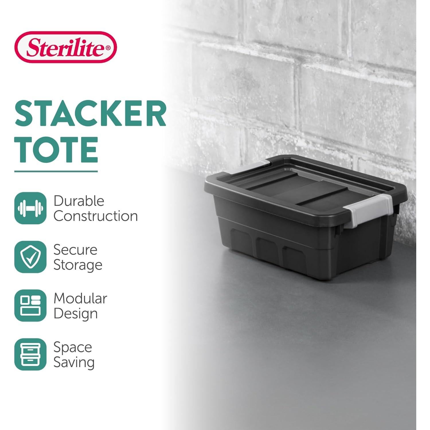 Contenedores de Plástico Sterilite 15.14L 6-Pack Apilables Negro